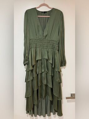 Maje Olive Tiered Long-Sleeve V-Neck Dress